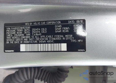 2011 Volvo Xc90 3.2 from USA, damaged, VIN YV4952CZXB1572590